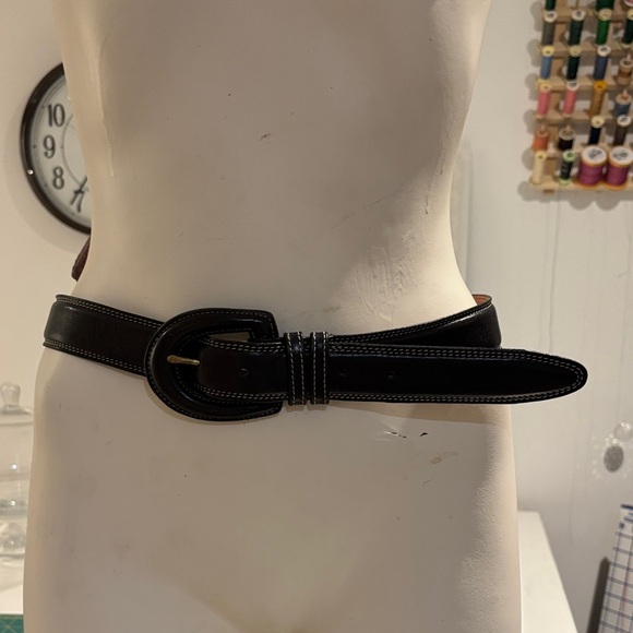 Coach Accessories - Classic Black Leather Belt with Contrast Stitching